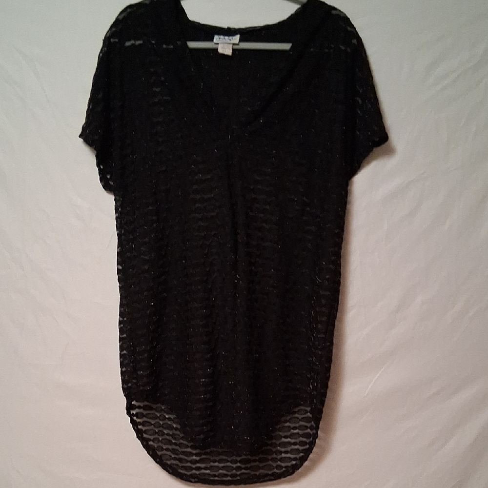 Jordan Taylor Hooded Swimsuit Cover Up Womens Large Black Open Knit Made in USA